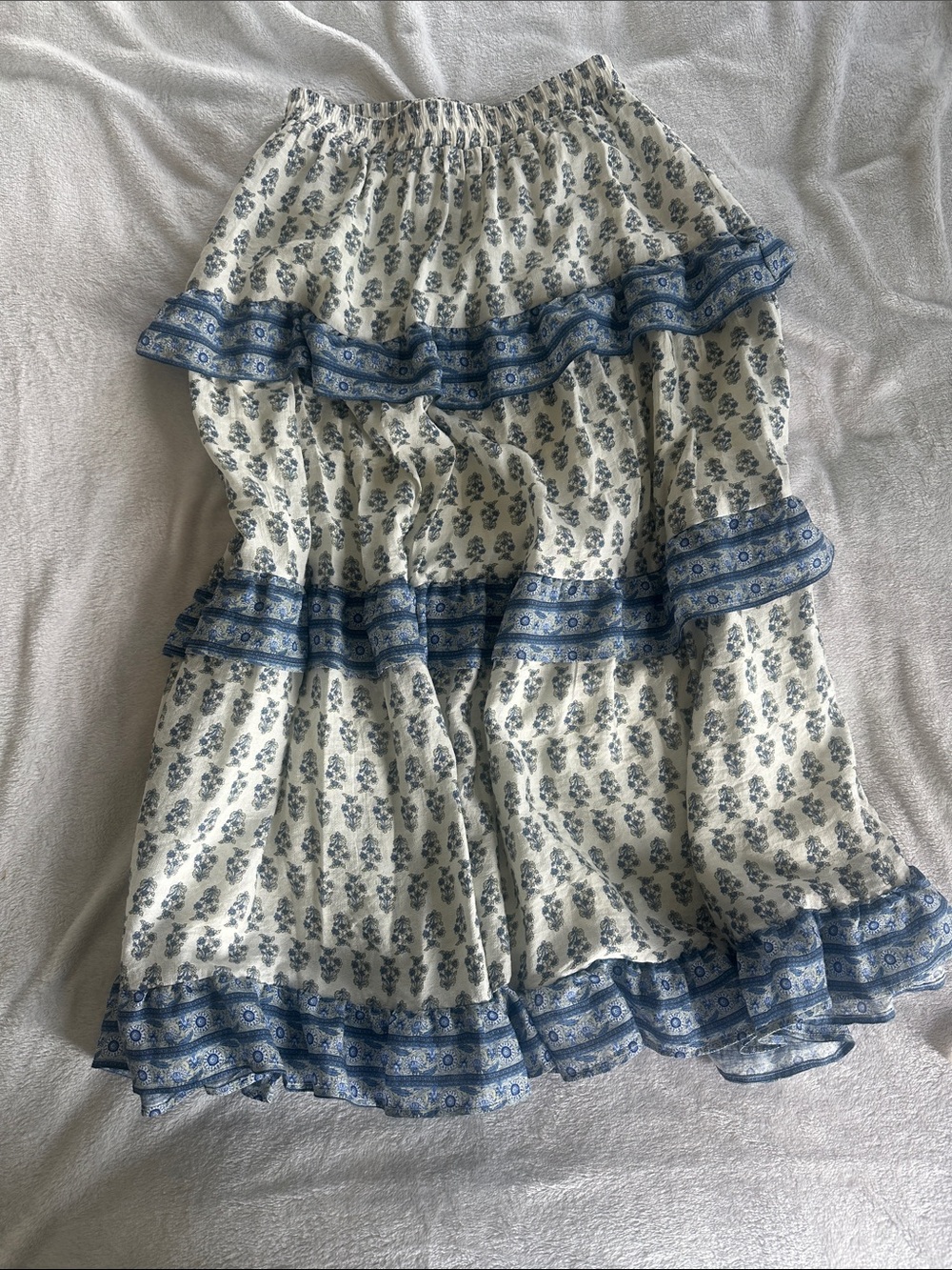 Blu Pepper White Maxi Skirt with Blue Floral Border